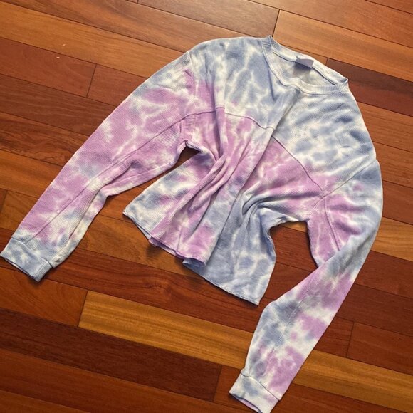 Tie Dye Crop Top Ribbed size Medium oversized Long Sleeve - Picture 3 of 5